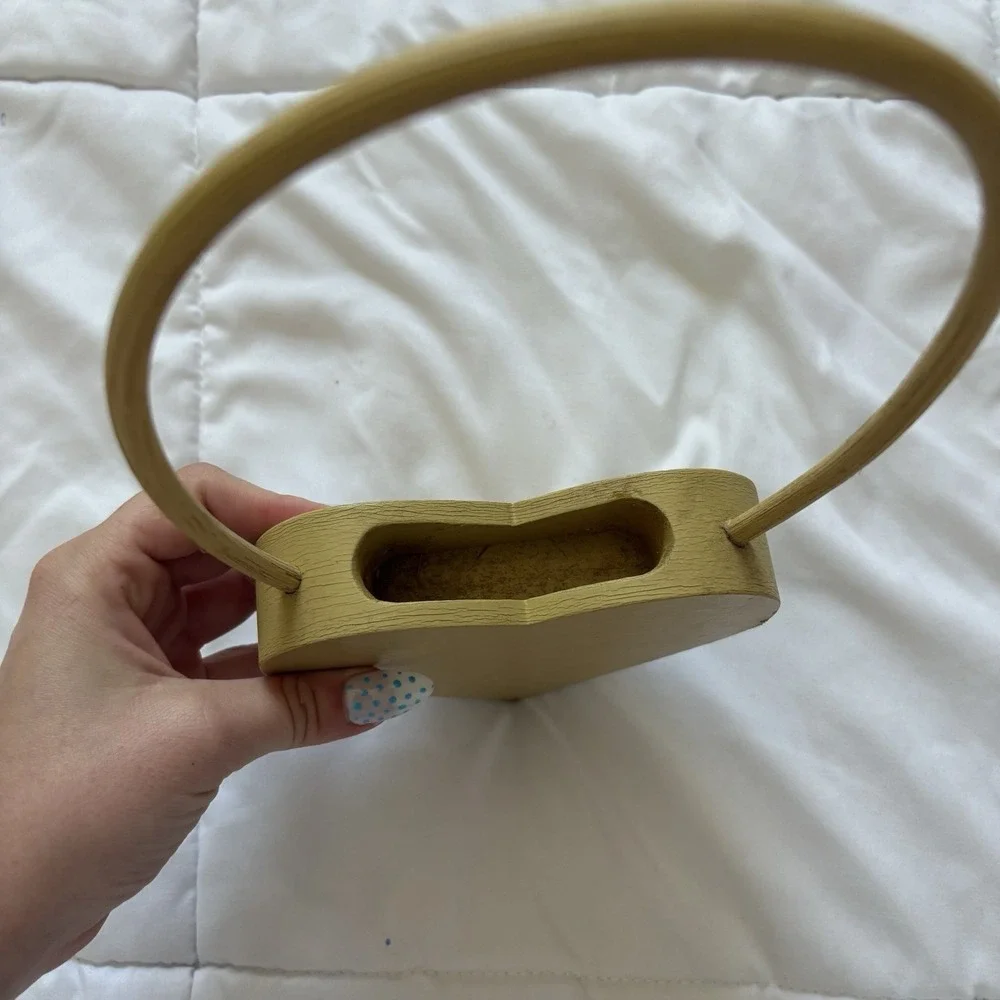Vintage 80s 90s Wooden Hanging Heart Decoration Yellow Handmade United States